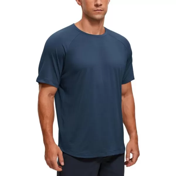 CRZ YOGA Mens Lightweight Athletic TShirts Moisture Wicking Running Workout Shirt Short Sleeve Gym TopsNautical Navy Blue