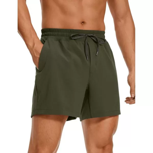 CRZ YOGA Mens Linerless Workout Shorts  5  7 Lightweight Quick Dry Running Sports Athletic Gym Shorts with PocketsDark Olive