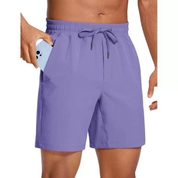 CRZ YOGA Mens Linerless Workout Shorts  7 Quick Dry Running Sports Athletic Gym Shorts with PocketsDark Lavender Purple