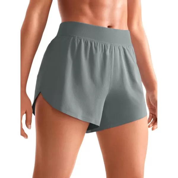 CRZ YOGA Mid Waisted Dolphin Athletic Shorts for Women Lightweight High Split Gym Workout Shorts with Liner Quick DryGrey Sage