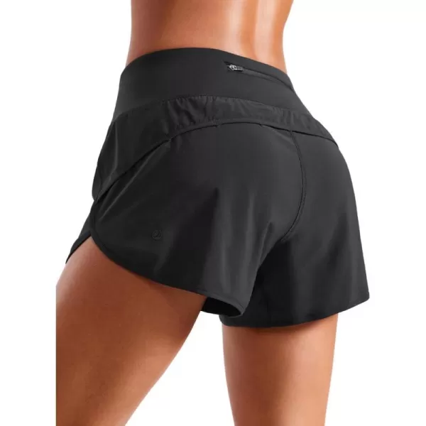 CRZ YOGA Mid Waisted Running Shorts for Women Soft Gym Athletic Workout Shorts with Zipper Pocket Liner Quick DryBlack