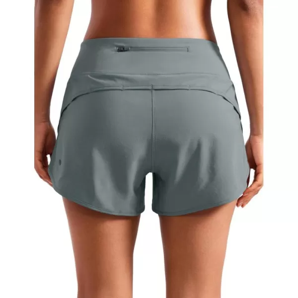 CRZ YOGA Mid Waisted Running Shorts for Women Soft Gym Athletic Workout Shorts with Zipper Pocket Liner Quick DryGrey Sage