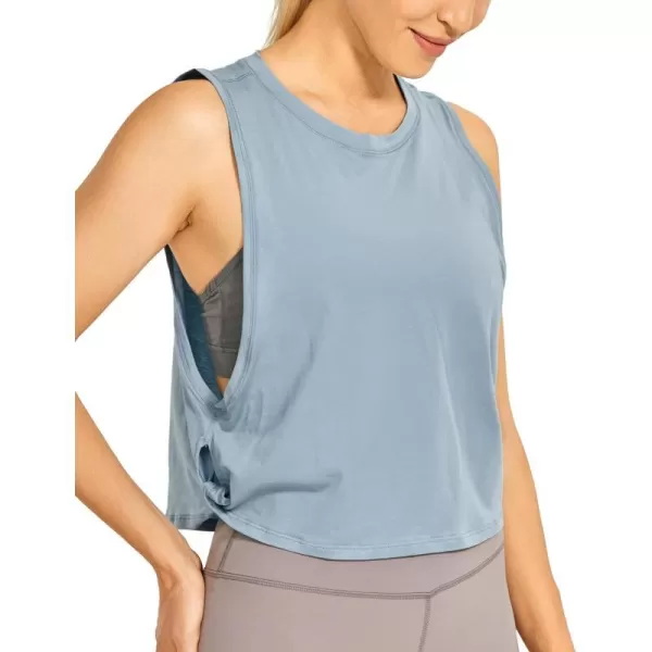 CRZ YOGA Pima Cotton Cropped Tank Tops for Women  Sleeveless Sports Shirts Athletic Yoga Running Gym Workout Crop TopsCambric Blue