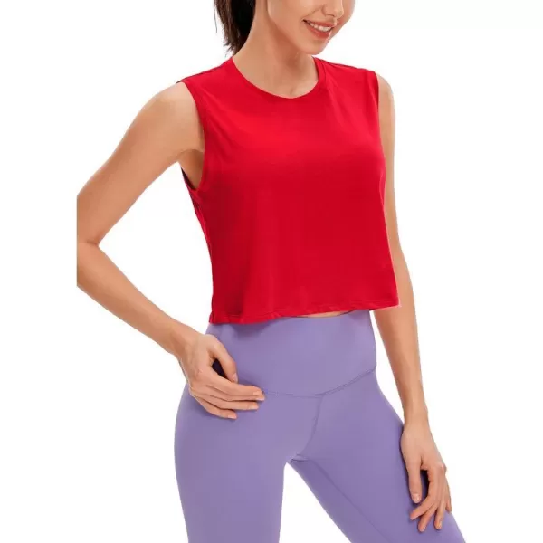 CRZ YOGA Pima Cotton Cropped Tank Tops for Women Workout Crop Top Sleeveless Athletic Shirts Loose Yoga TopsFestival Red