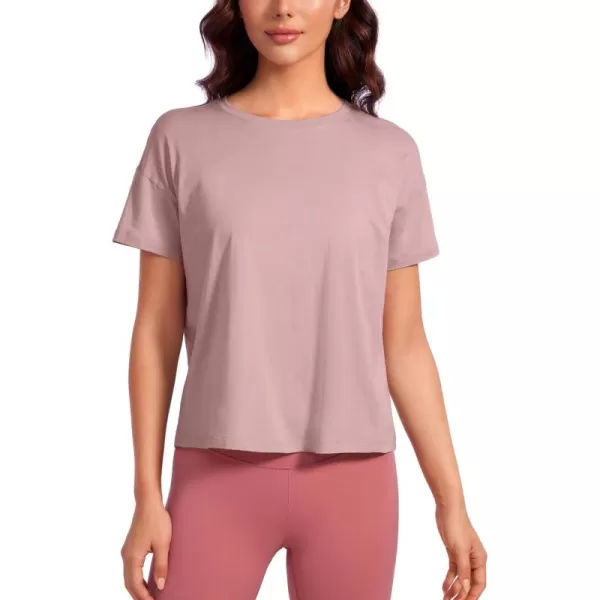 CRZ YOGA Pima Cotton Short Sleeve Workout Tops for Women Loose Basic TShirt Athletic Gym Casual Tee ShirtsTwilight Rose Pink