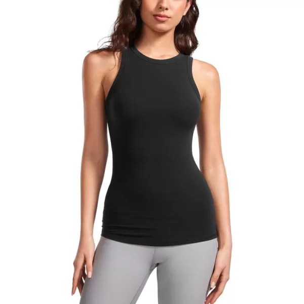 CRZ YOGA Racerback Tank Tops for Womens High Crewneck Stretchy Fitted Tanks Workout Casual Sleeveless Tight ShirtsBlack