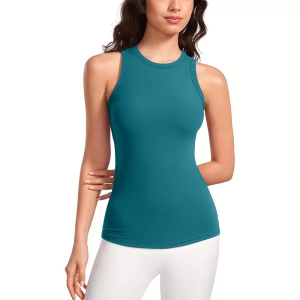 CRZ YOGA Racerback Tank Tops for Womens High Crewneck Stretchy Fitted Tanks Workout Casual Sleeveless Tight ShirtsGreen Jade