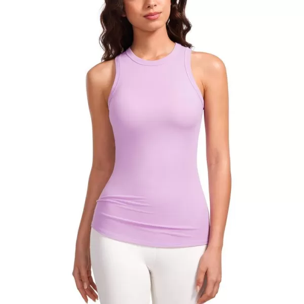 CRZ YOGA Racerback Tank Tops for Womens High Crewneck Stretchy Fitted Tanks Workout Casual Sleeveless Tight ShirtsLilac