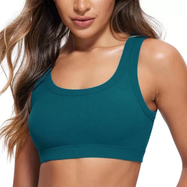 CRZ YOGA Ribbed Sports Bras for Women  U Back Wireless Medium Impact Sports Bra Padded Yoga Workout BraBorealis Green