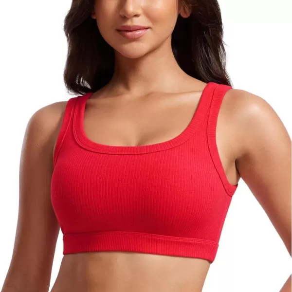 CRZ YOGA Ribbed Sports Bras for Women  U Back Wireless Medium Impact Sports Bra Padded Yoga Workout BraDeep Red