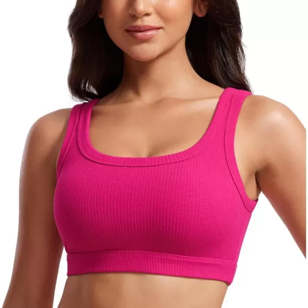 CRZ YOGA Ribbed Sports Bras for Women  U Back Wireless Medium Impact Sports Bra Padded Yoga Workout BraGranita Pink