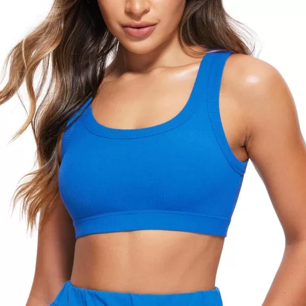 CRZ YOGA Ribbed Sports Bras for Women  U Back Wireless Medium Impact Sports Bra Padded Yoga Workout BraSparkle Blue