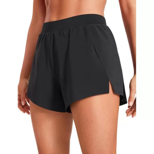 CRZ YOGA Running Shorts for Women High Waisted V Split Gym Workout Athletic Track Shorts with Mesh Liner Quick DryBlack