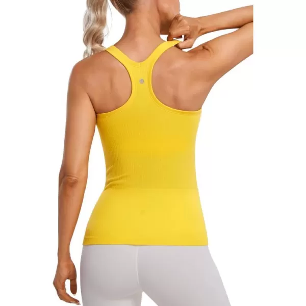 CRZ YOGA Seamless Workout Tank Tops for Women Racerback Athletic Camisole Sports Shirts with Built in BraHigh Visibility Yellow