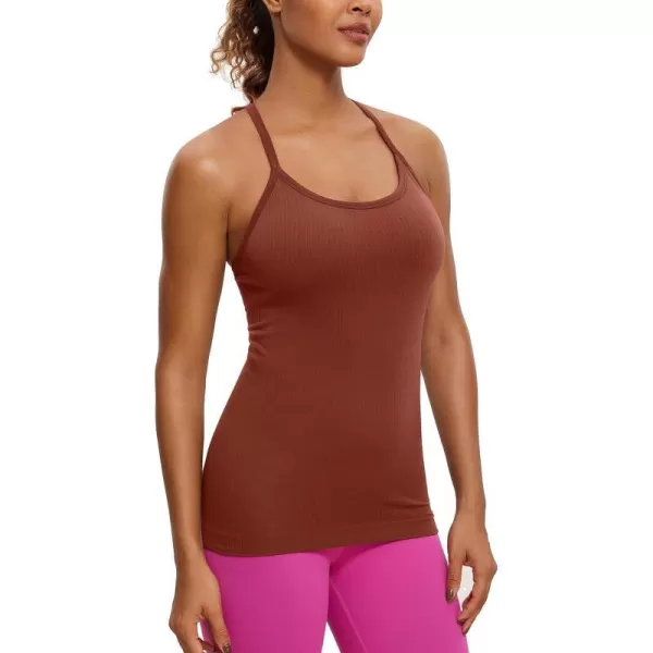 CRZ YOGA Seamless Workout Tank Tops for Women Racerback Athletic Camisole Sports Shirts with Built in BraJujube Brown
