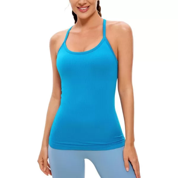 CRZ YOGA Seamless Workout Tank Tops for Women Racerback Athletic Camisole Sports Shirts with Built in BraMadagascar Blue