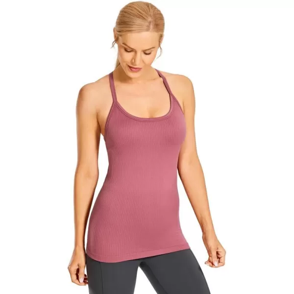 CRZ YOGA Seamless Workout Tank Tops for Women Racerback Athletic Camisole Sports Shirts with Built in BraMisty Merlot