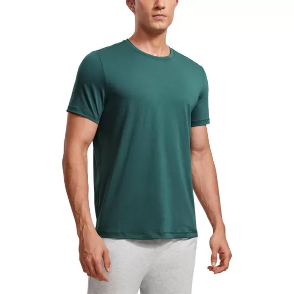 CRZ YOGA Short Sleeve Shirts for Men Quick Dry Workout Classic Fit TShirt Casual Daily Comfy Tee TopsForest Green