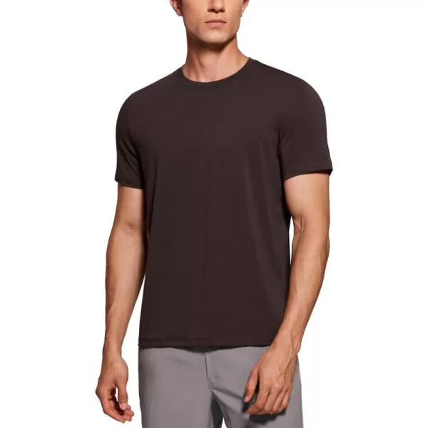 CRZ YOGA Short Sleeve Shirts for Men Quick Dry Workout Classic Fit TShirt Casual Daily Comfy Tee TopsHot Fudge Brown