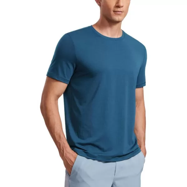 CRZ YOGA Short Sleeve Shirts for Men Quick Dry Workout Classic Fit TShirt Casual Daily Comfy Tee TopsIron Blue