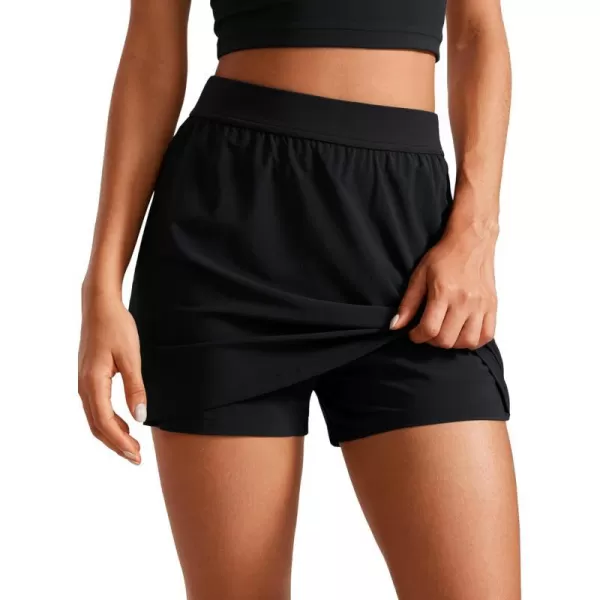 CRZ YOGA Skirt Overlay Shorts for Women High Waisted A Line Casual Golf Athletic Shorts with Pockets Cute Flat Front SkortBlack