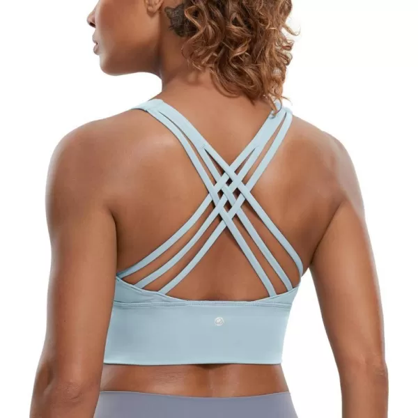 CRZ YOGA Strappy Longline Sports Bras for Women  Wirefree Padded Criss Cross Yoga Bras Cropped Tank TopsCambric Blue