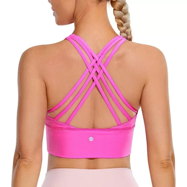 CRZ YOGA Strappy Longline Sports Bras for Women  Wirefree Padded Criss Cross Yoga Bras Cropped Tank TopsNeonlight Purple