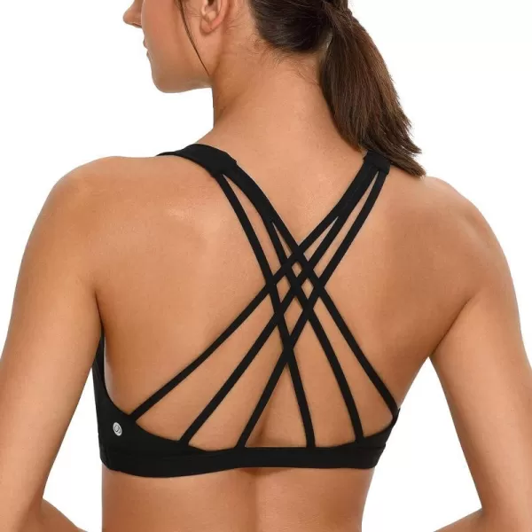 CRZ YOGA Strappy V Neck Sports Bras for Women  Criss Cross Back Wireless Padded Workout Yoga BraBlack