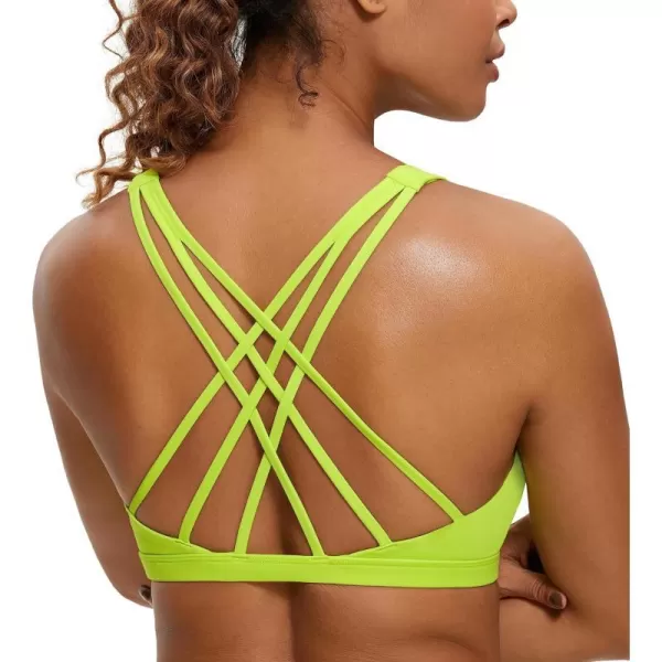 CRZ YOGA Strappy V Neck Sports Bras for Women  Criss Cross Back Wireless Padded Workout Yoga BraChartreuse