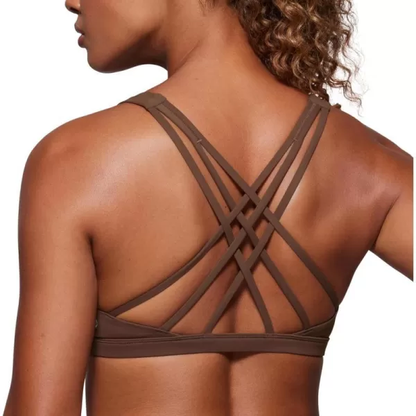 CRZ YOGA Strappy V Neck Sports Bras for Women  Criss Cross Back Wireless Padded Workout Yoga BraCoffee Brown