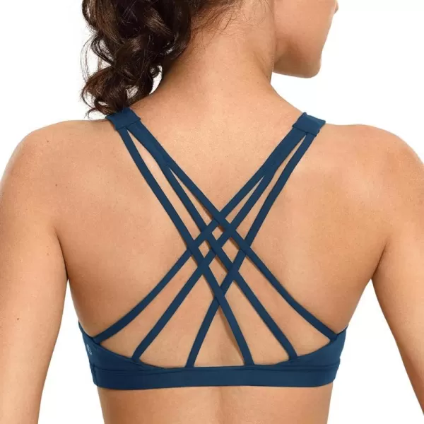 CRZ YOGA Strappy V Neck Sports Bras for Women  Criss Cross Back Wireless Padded Workout Yoga BraFrench Navy