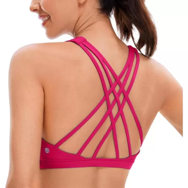 CRZ YOGA Strappy V Neck Sports Bras for Women  Criss Cross Back Wireless Padded Workout Yoga BraGranita Pink