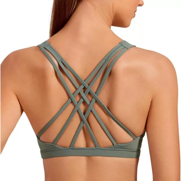 CRZ YOGA Strappy V Neck Sports Bras for Women  Criss Cross Back Wireless Padded Workout Yoga BraGrey Sage