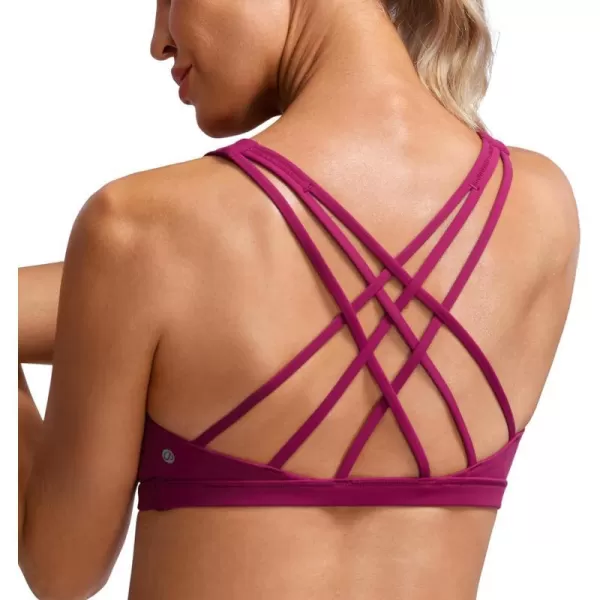 CRZ YOGA Strappy V Neck Sports Bras for Women  Criss Cross Back Wireless Padded Workout Yoga BraMagenta Purple