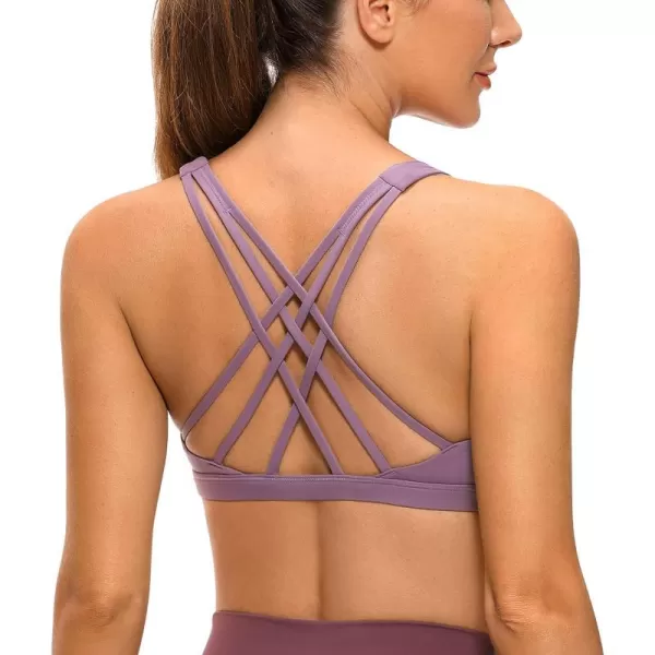 CRZ YOGA Strappy V Neck Sports Bras for Women  Criss Cross Back Wireless Padded Workout Yoga BraMatt Purple