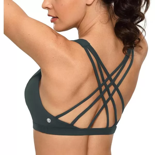 CRZ YOGA Strappy V Neck Sports Bras for Women  Criss Cross Back Wireless Padded Workout Yoga BraMelanite