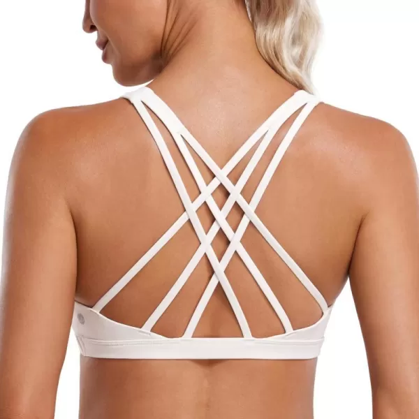 CRZ YOGA Strappy V Neck Sports Bras for Women  Criss Cross Back Wireless Padded Workout Yoga BraMilky White Bone