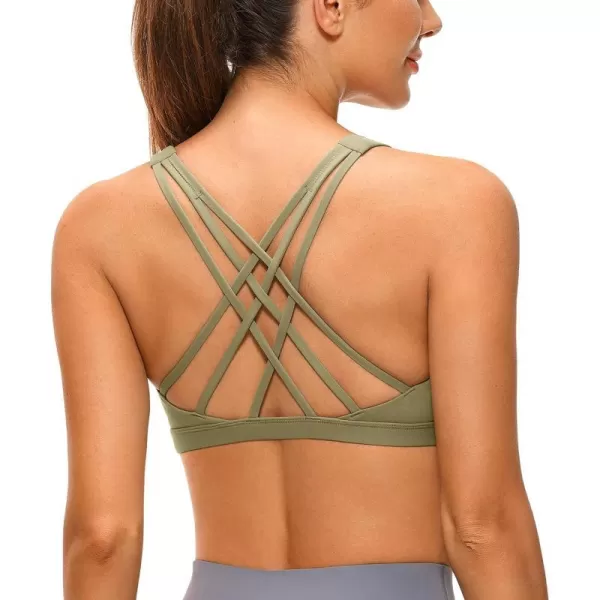 CRZ YOGA Strappy V Neck Sports Bras for Women  Criss Cross Back Wireless Padded Workout Yoga BraMountain Olive Green