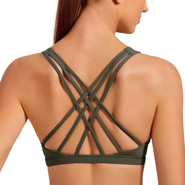 CRZ YOGA Strappy V Neck Sports Bras for Women  Criss Cross Back Wireless Padded Workout Yoga BraOlive Green