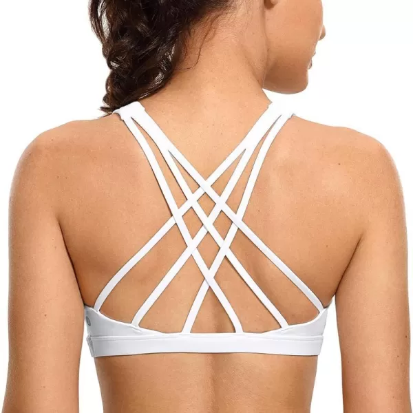 CRZ YOGA Strappy V Neck Sports Bras for Women  Criss Cross Back Wireless Padded Workout Yoga BraWhite