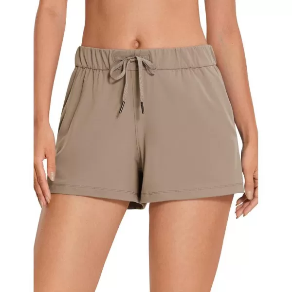 CRZ YOGA Stretch Shorts for Women Work Casual 25  Athletic Shorts with Pockets for Workout Travel Hiking GolfKhaki Fog