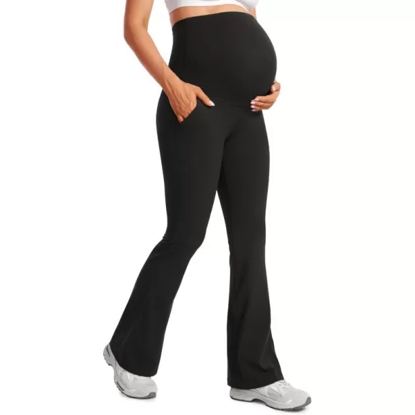 CRZ YOGA Women Butterluxe Maternity Flare Leggings with Pockets 31  Workout Active Yoga Pregnancy Pants Over The Belly SoftBlack