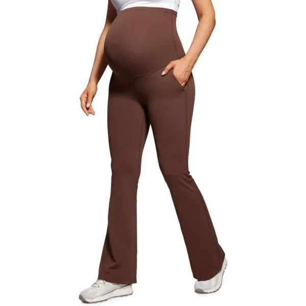 CRZ YOGA Women Butterluxe Maternity Flare Leggings with Pockets 31  Workout Active Yoga Pregnancy Pants Over The Belly SoftCoffee Brown