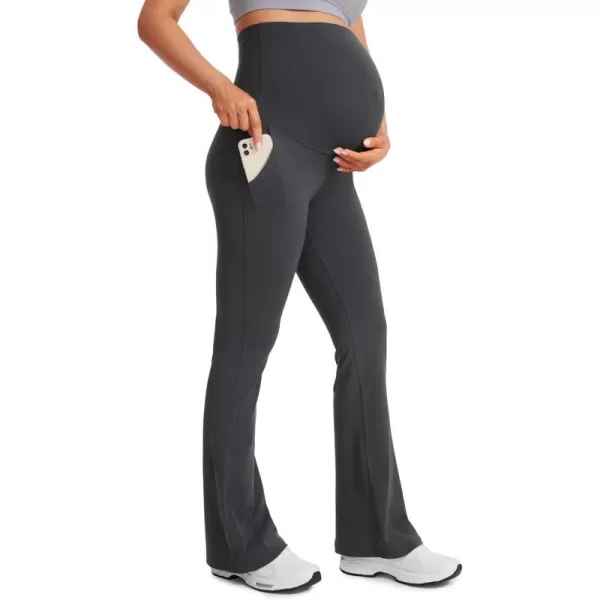 CRZ YOGA Women Butterluxe Maternity Flare Leggings with Pockets 31  Workout Active Yoga Pregnancy Pants Over The Belly SoftMysterious Grey