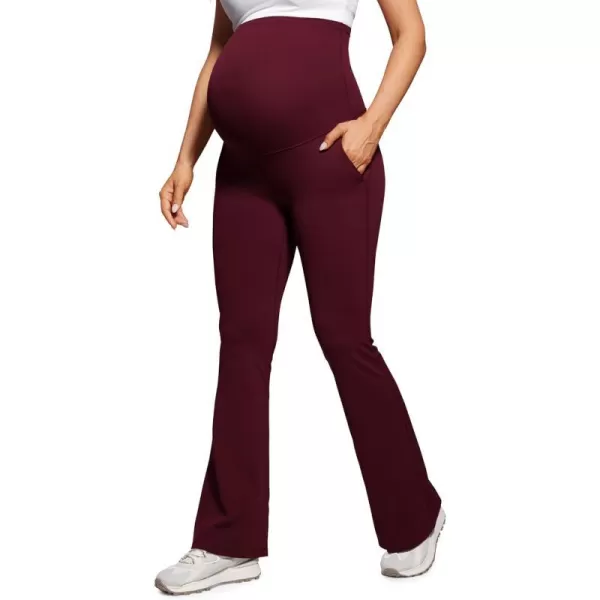 CRZ YOGA Women Butterluxe Maternity Flare Leggings with Pockets 31  Workout Active Yoga Pregnancy Pants Over The Belly SoftRed Merlot