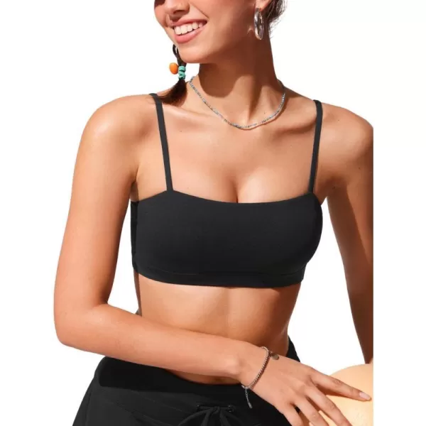 CRZ YOGA Womens Bikini Top Adjustable Thin Straps Bathing Suit Tops Square Neck Padded Swimsuit TopsBlack