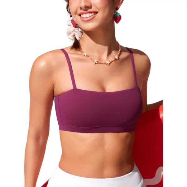 CRZ YOGA Womens Bikini Top Adjustable Thin Straps Bathing Suit Tops Square Neck Padded Swimsuit TopsFuchsia