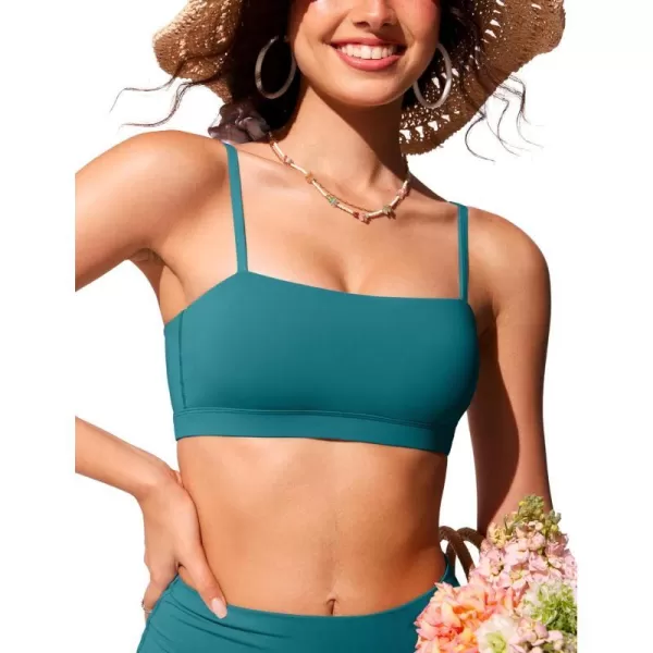 CRZ YOGA Womens Bikini Top Adjustable Thin Straps Bathing Suit Tops Square Neck Padded Swimsuit TopsGreen Jade