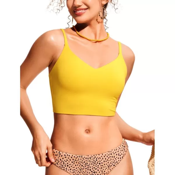 CRZ YOGA Womens Bikini Tops Adjustable Spaghetti Straps Swimsuit Padded Athletic Bathing SuitHigh Visibility Yellow