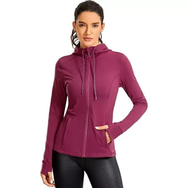 CRZ YOGA Womens Brushed Full Zip Hoodie Jacket Sportswear Hooded Workout Track Running Jacket with Zip PocketsHazy Purple